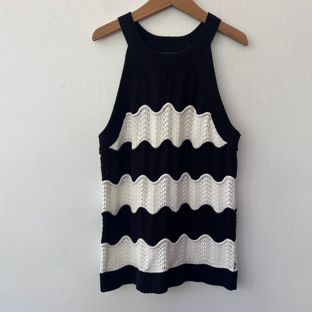 Tommy Hilfiger Knit Sweater Tank Women Small Navy Stripe Preppy Nautical